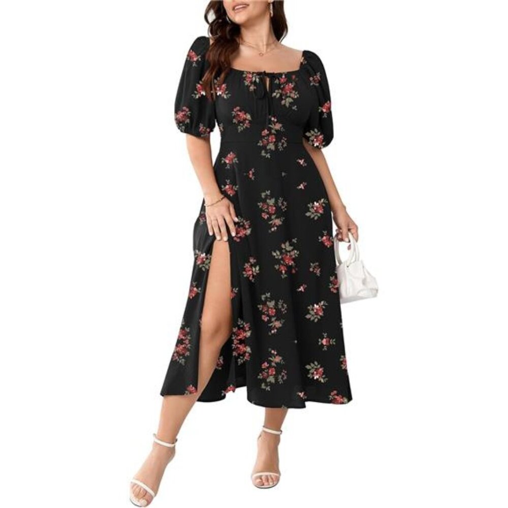 Women's Plus Size Summer Dress Short Sleeve Square Neck Milkmaid Maxi Long Dress